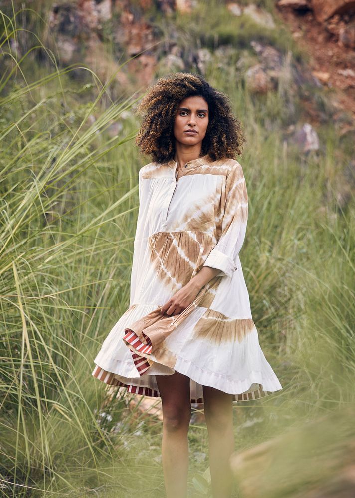 A Model Wearing White Pure Cotton Sandy Strings Dress, curated by Only Ethikal