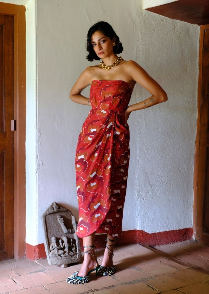 A Model Wearing Multicolor Silk Gul Dress, curated by Only Ethikal