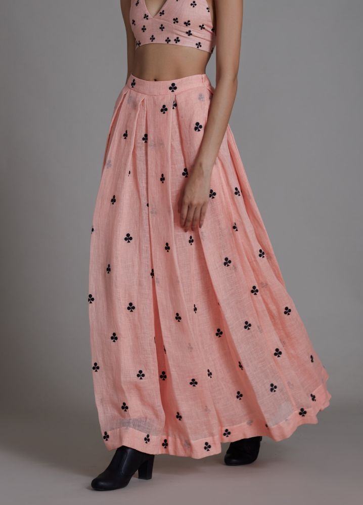 A Model Wearing Peach Linen Club Lehenga Set- Pink, curated by Only Ethikal
