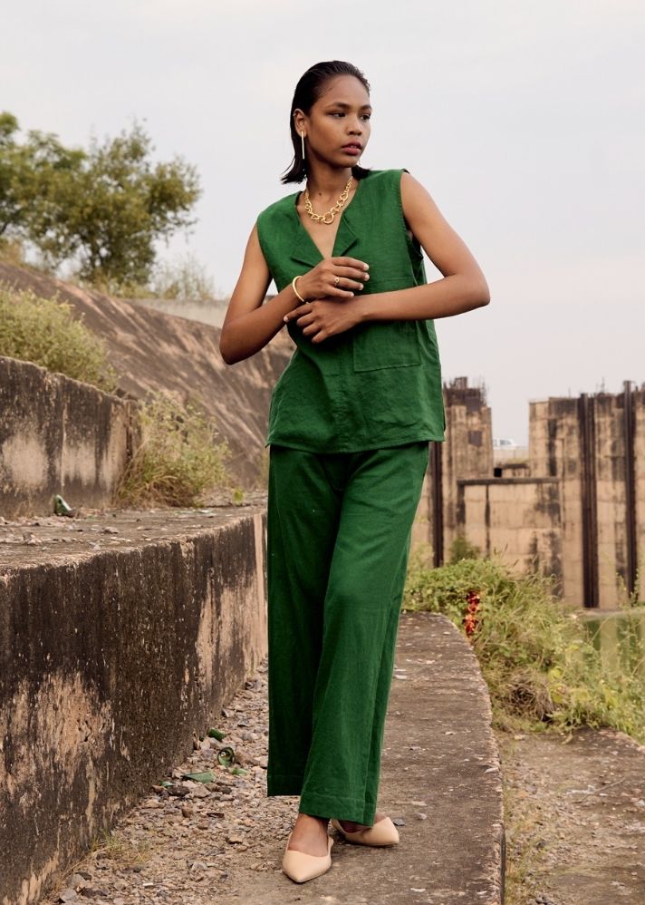 A Model Wearing Brown Pure Cotton Wood Rail Co-Ord Set, curated by Only Ethikal