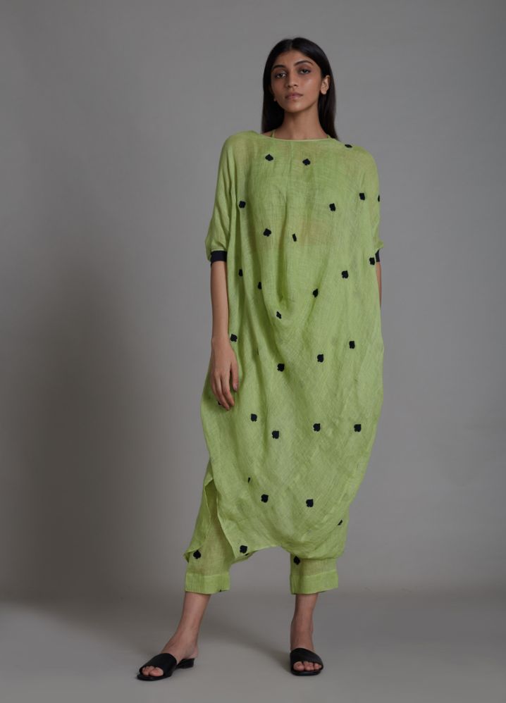 A Model Wearing Green Linen Call Set - Green, curated by Only Ethikal