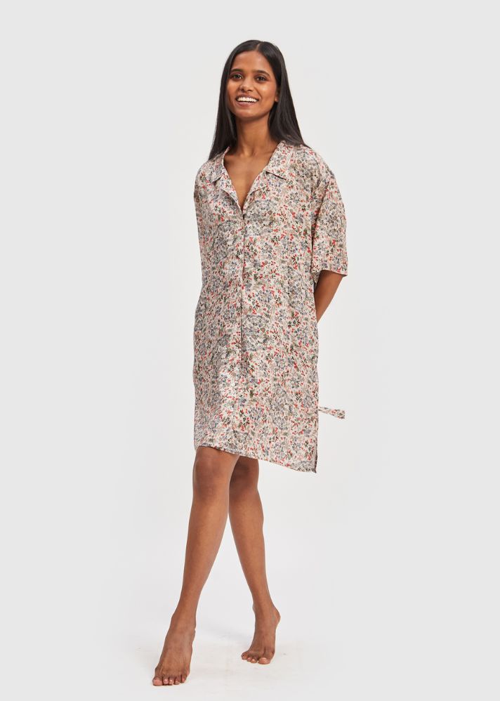A Model Wearing Multicolor Lyocell Cloud 9 Night Shirt Dress + Printed Belt Multicolor, curated by Only Ethikal