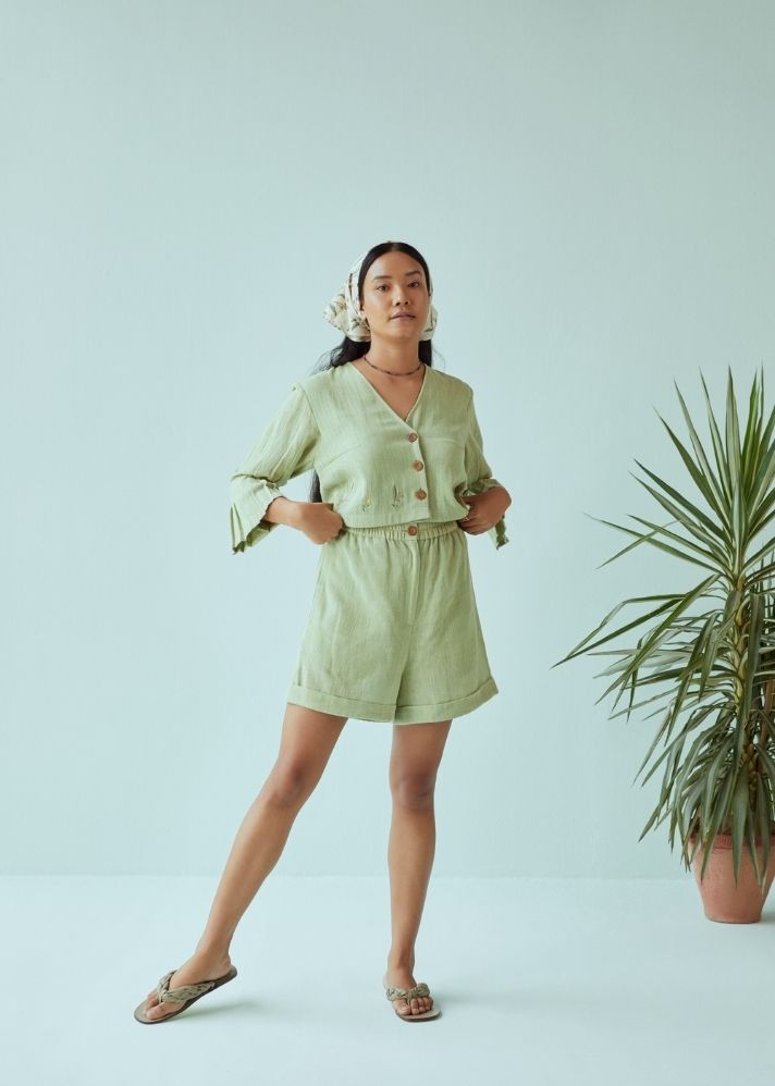 Sea Greens Handspun Handwoven Organic Cotton Shorts - onlyethikal