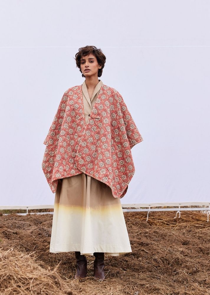 A Model Wearing Multicolor Pure Cotton Cider Cape, curated by Only Ethikal