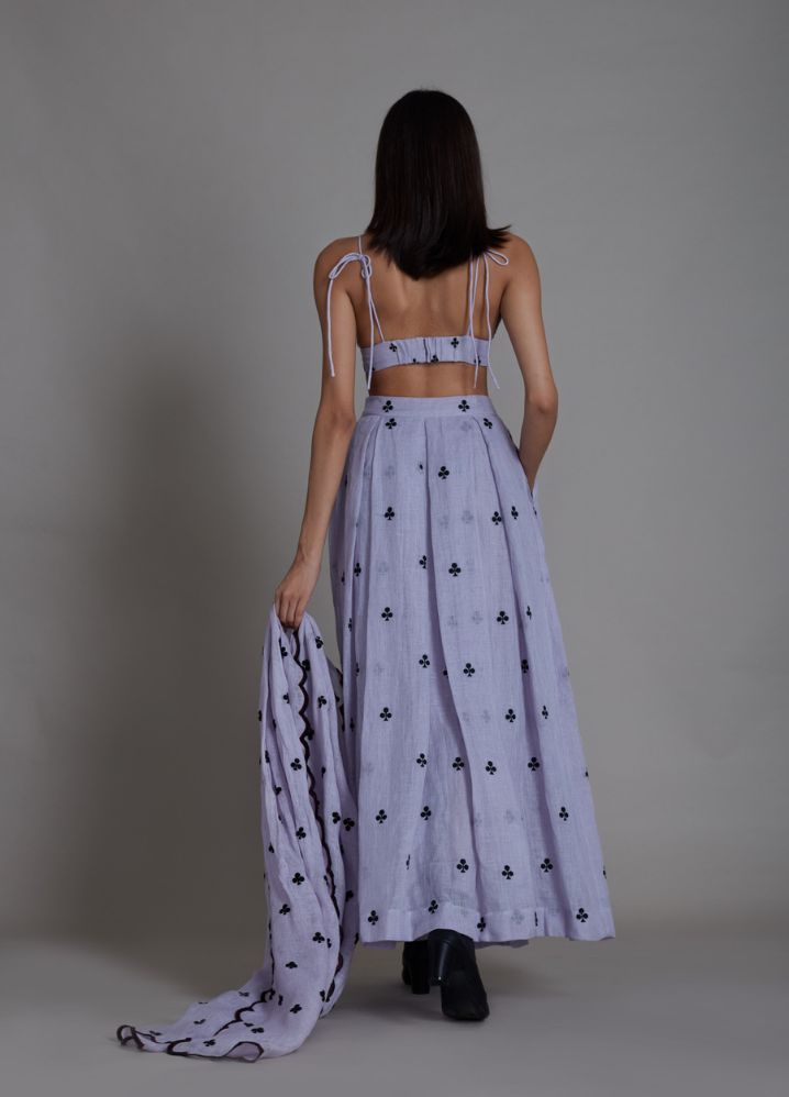 A Model Wearing Purple Linen Clubs Counter Lehenga Set- Lavender, curated by Only Ethikal