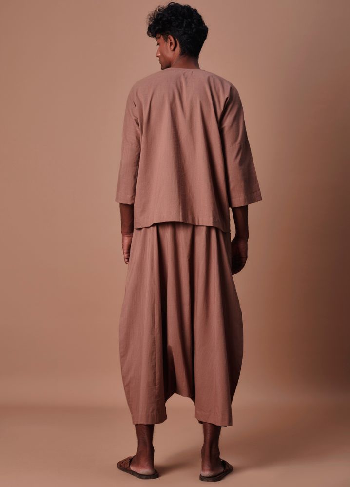 A Model Wearing  Brown Pure Cotton Brown Easy Fit Harem Pants, curated by Only Ethikal