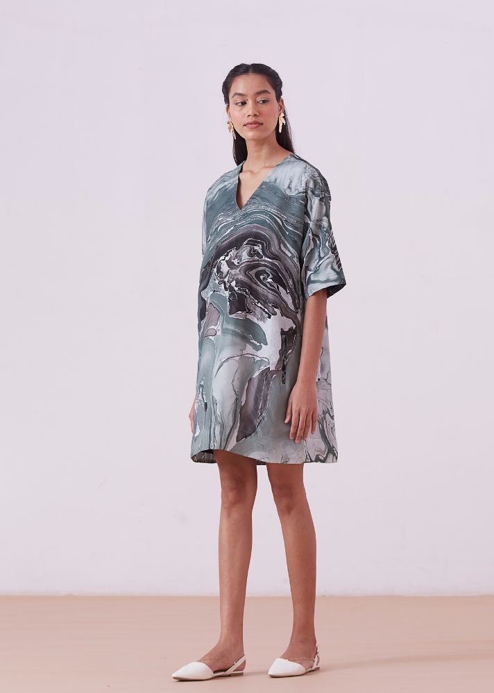 A Model Wearing Black  Organic cotton Stad dress Marbled, curated by Only Ethikal