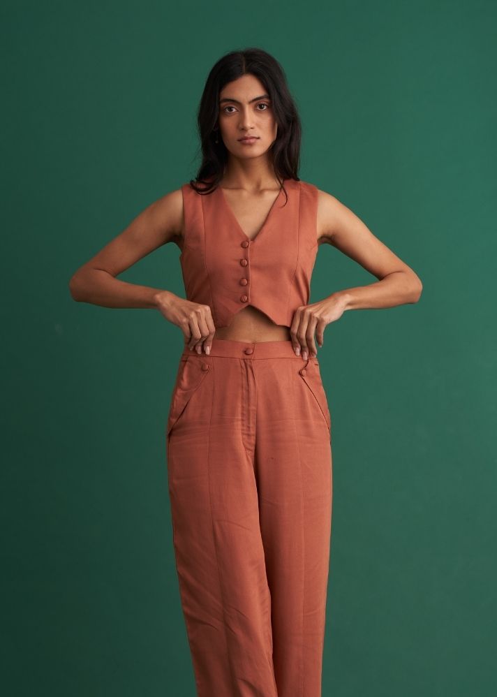 Vest Pants Brown Co-Ord Set