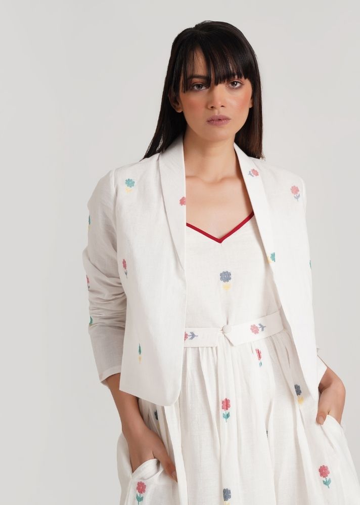 A Model Wearing White Pure Cotton Solus With Jacket, curated by Only Ethikal