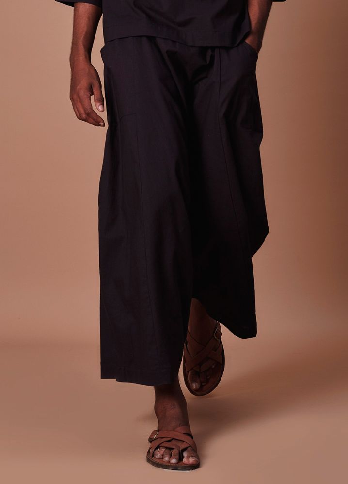 A Model Wearing  Black Pure Cotton Black Easy Fit Harem Pants, curated by Only Ethikal