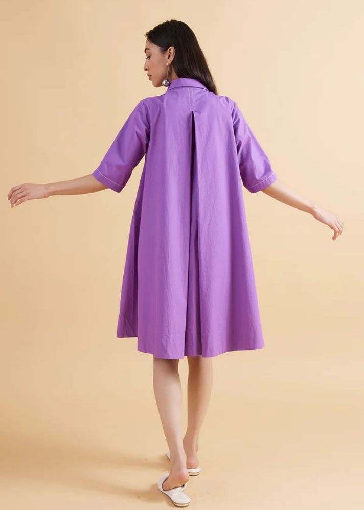 A Model Wearing Purple Pure Cotton Maisie Berry Solid Dress, curated by Only Ethikal