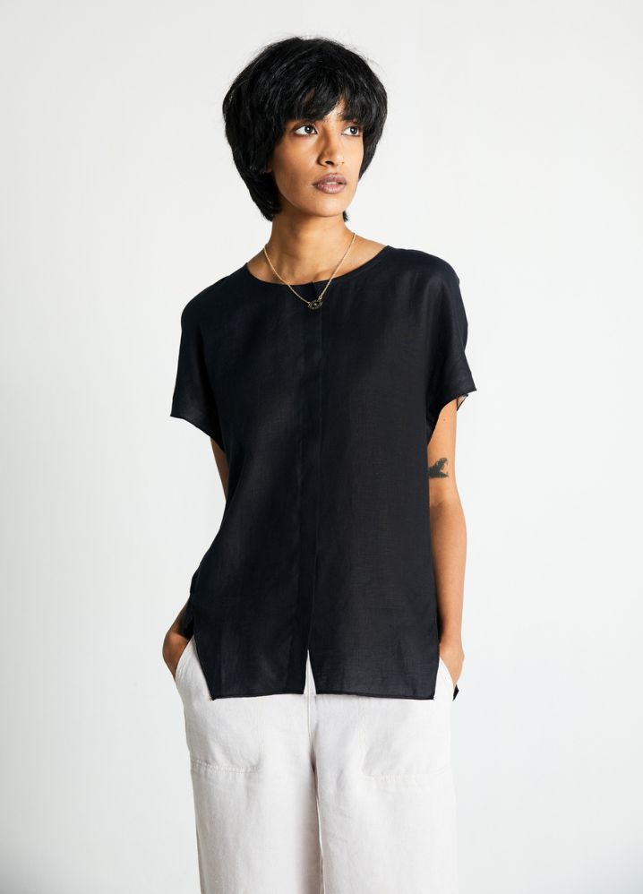 A Model Wearing  Black Hemp The Black Box Top, curated by Only Ethikal