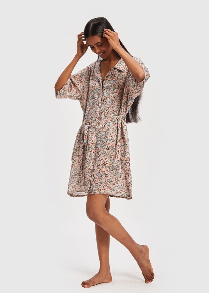 A Model Wearing Multicolor Lyocell Cloud 9 Night Shirt Dress + Printed Belt Multicolor, curated by Only Ethikal