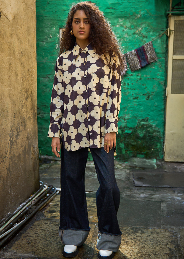 A Model Wearing Multicolor Pure Cotton Barot Buttoned Up Shirt, curated by Only Ethikal