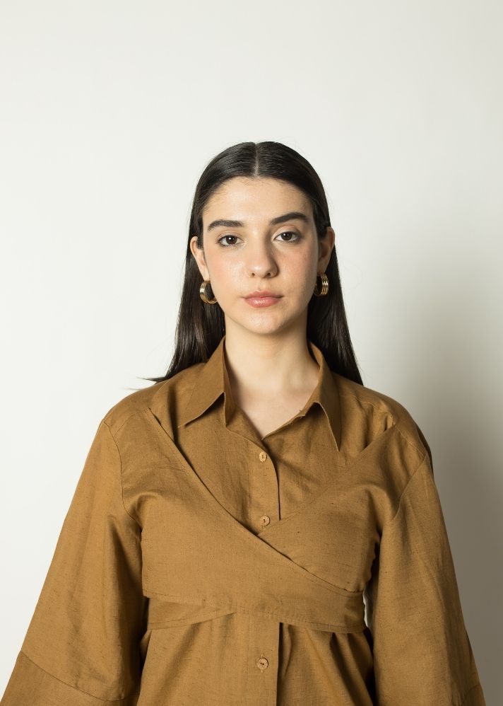 A Model Wearing Yellow Hemp Overlay Shirt, curated by Only Ethikal