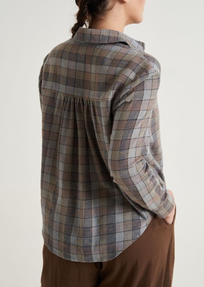 A Model Wearing Multicolor Handwoven Cotton Checkered Day Shirt, curated by Only Ethikal