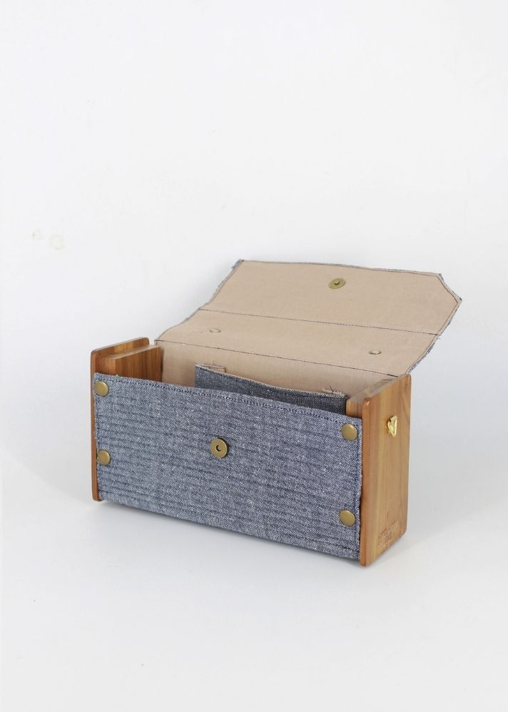 Product image of Multicolor Upcycled Cotton Mauve & Slate Box Clutch - Changeable Sleeve, curated by Only Ethikal