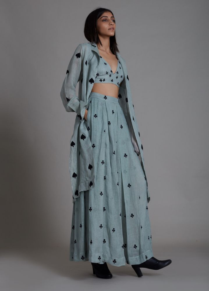A Model Wearing Blue Linen Club Cover Lehenga Set- Blue, curated by Only Ethikal