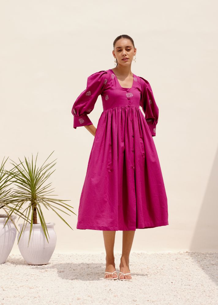 A Model Wearing Pink Hemp Magenta Sienna Dress, curated by Only Ethikal