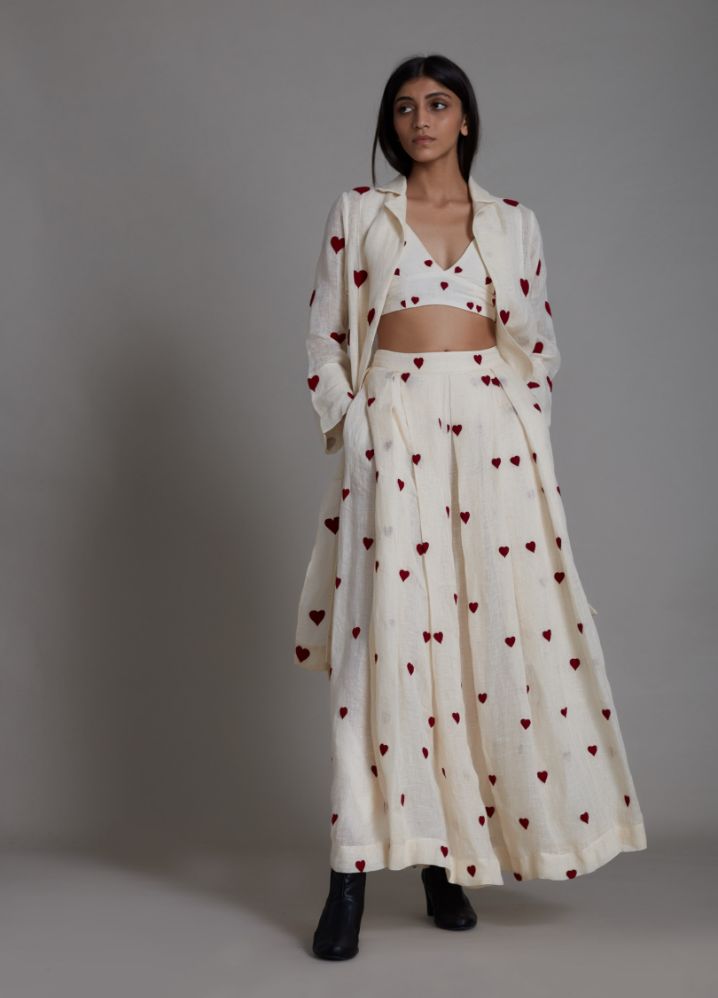 A Model Wearing White Linen Heart Cover Lehenga Set- Oatmeal, curated by Only Ethikal