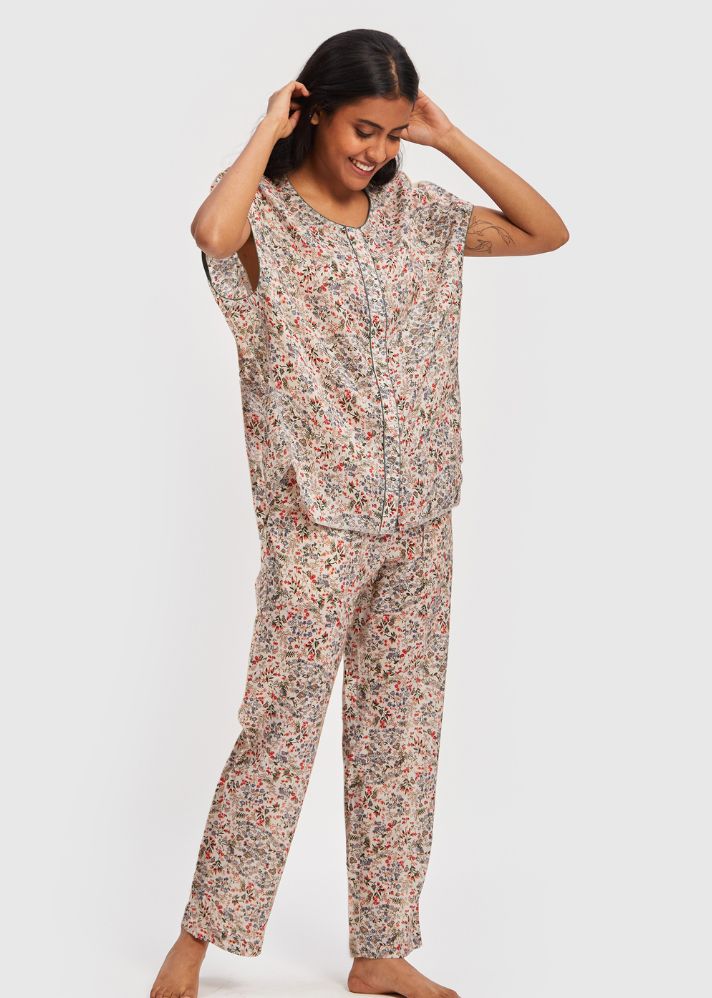A Model Wearing Multicolor Lyocell Moonbeams and Starbursts Pajama Se Multicolor, curated by Only Ethikal