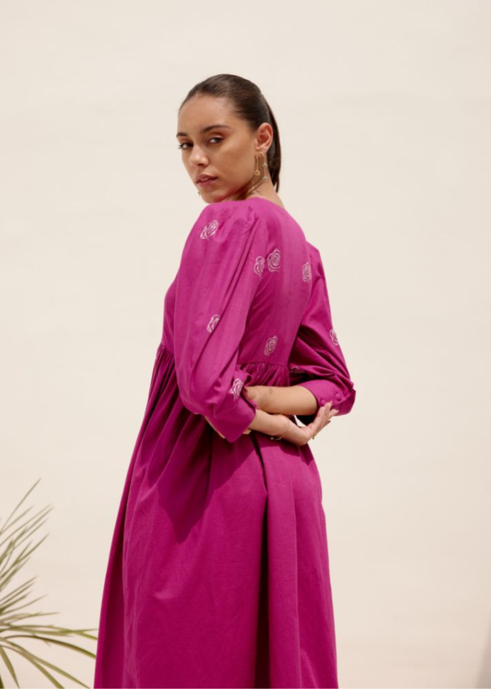 A Model Wearing Pink Hemp Magenta Sienna Dress, curated by Only Ethikal