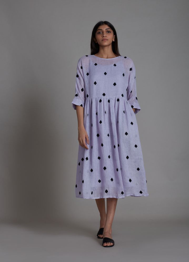A Model Wearing Purple Linen Teen Patti Dress- Lavender, curated by Only Ethikal