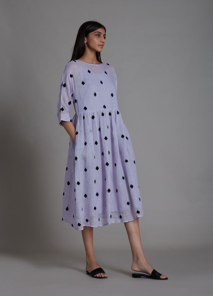 A Model Wearing Purple Linen Teen Patti Dress- Lavender, curated by Only Ethikal