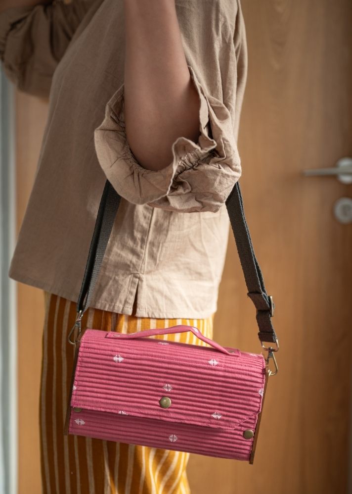 Product image of Multicolor Upcycled Cotton Mauve & Slate Box Clutch - Changeable Sleeve, curated by Only Ethikal