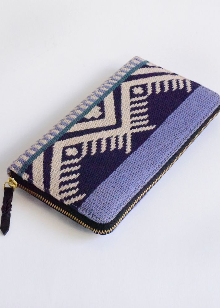 A Model Wearing Blue Handwoven Cotton Blueberry Wallet, curated by Only Ethikal