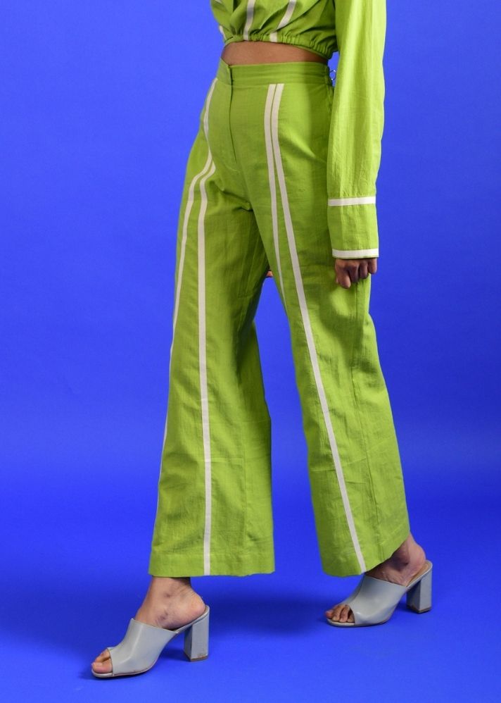 A Model Wearing Green Handwoven Cotton Scream Green Pants , curated by Only Ethikal