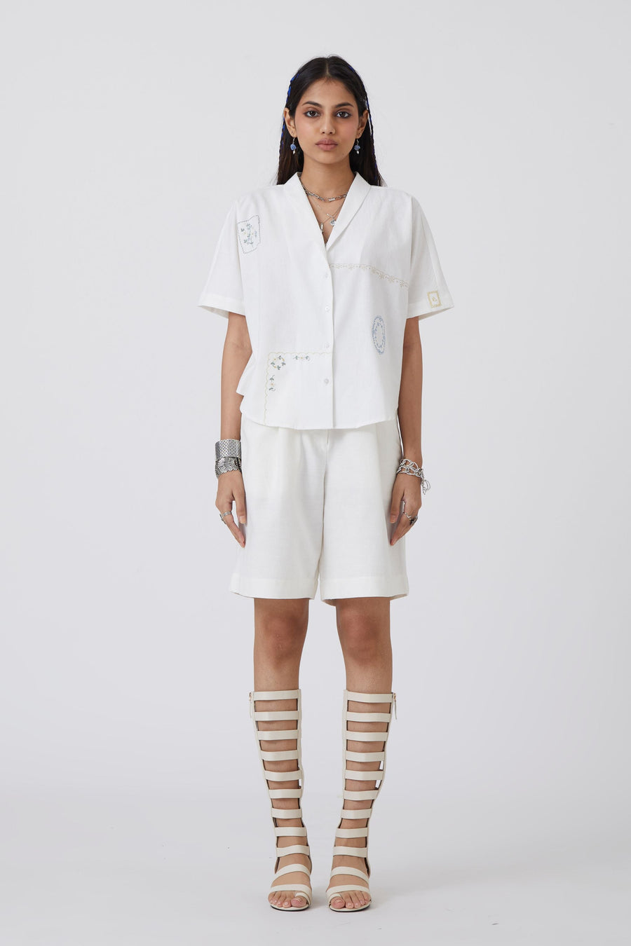 A Model Wearing White Handwoven Cotton Kati - Shirt, curated by Only Ethikal