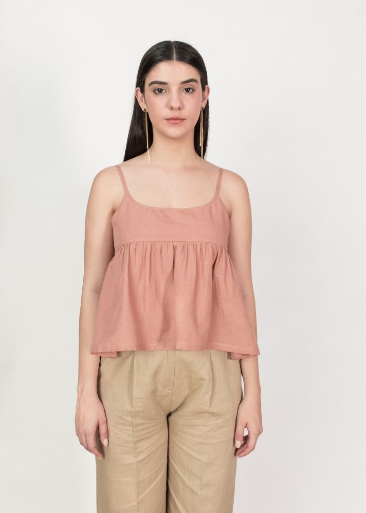 A Model Wearing Peach Hemp The Back Bow Top, curated by Only Ethikal