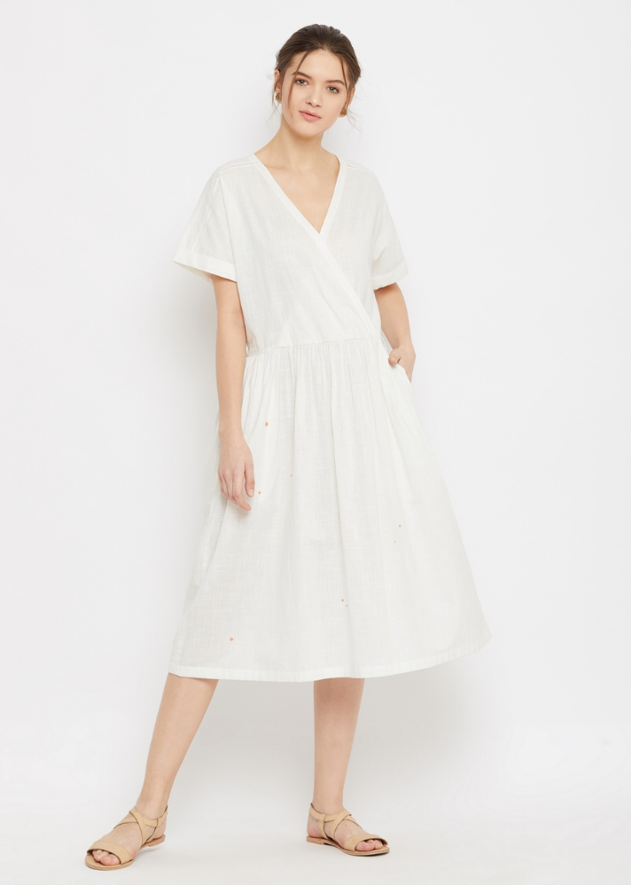 Sage White Overlap Dress - onlyethikal