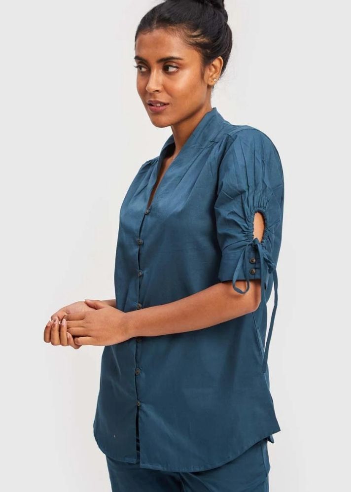 A Model Wearing Blue Cotton Teal Deal Shirt Blue, curated by Only Ethikal