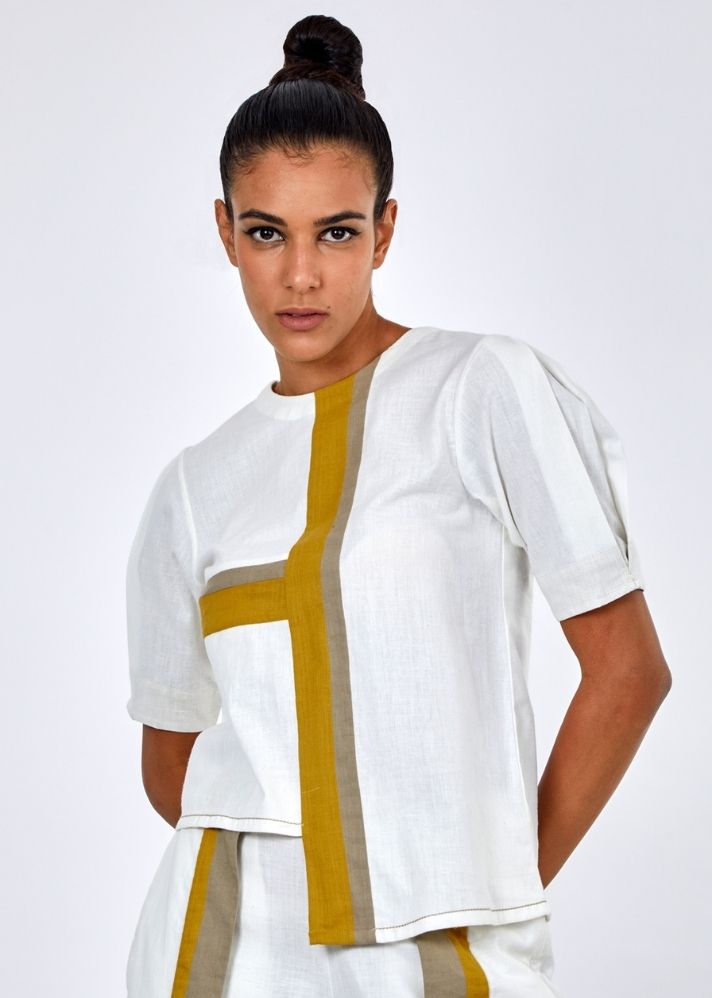 A Model Wearing White Pure Cotton Roy & Saamo Natural White Co-Ord Set, curated by Only Ethikal