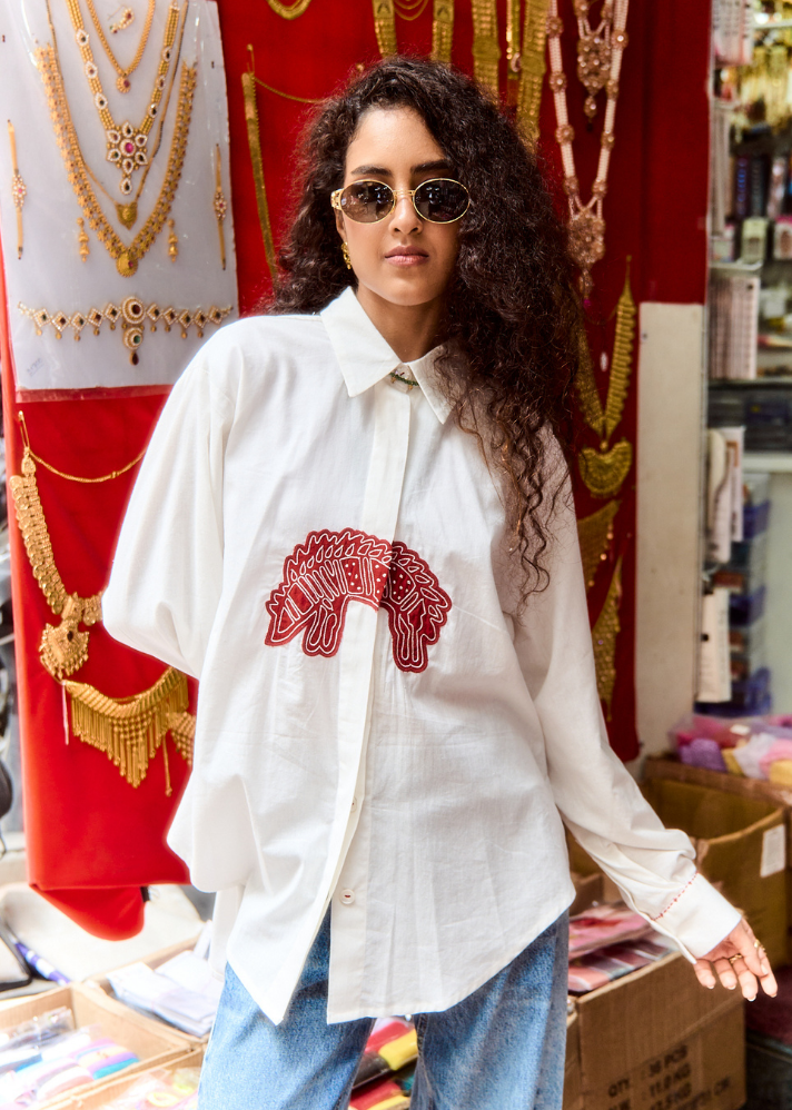 A Model Wearing White Pure Cotton Women'S Watson Shirt, curated by Only Ethikal