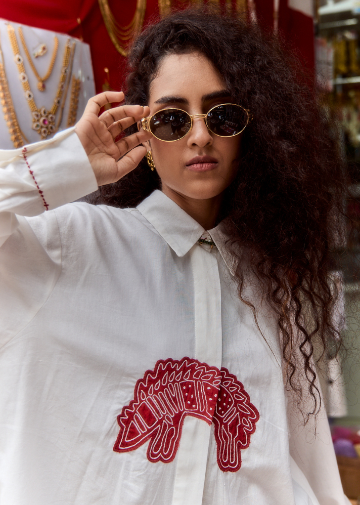 A Model Wearing White Pure Cotton Women'S Watson Shirt, curated by Only Ethikal