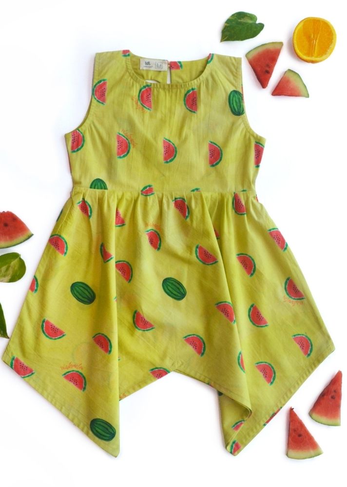 Watermelon Splash Handkerchief Hem Dress