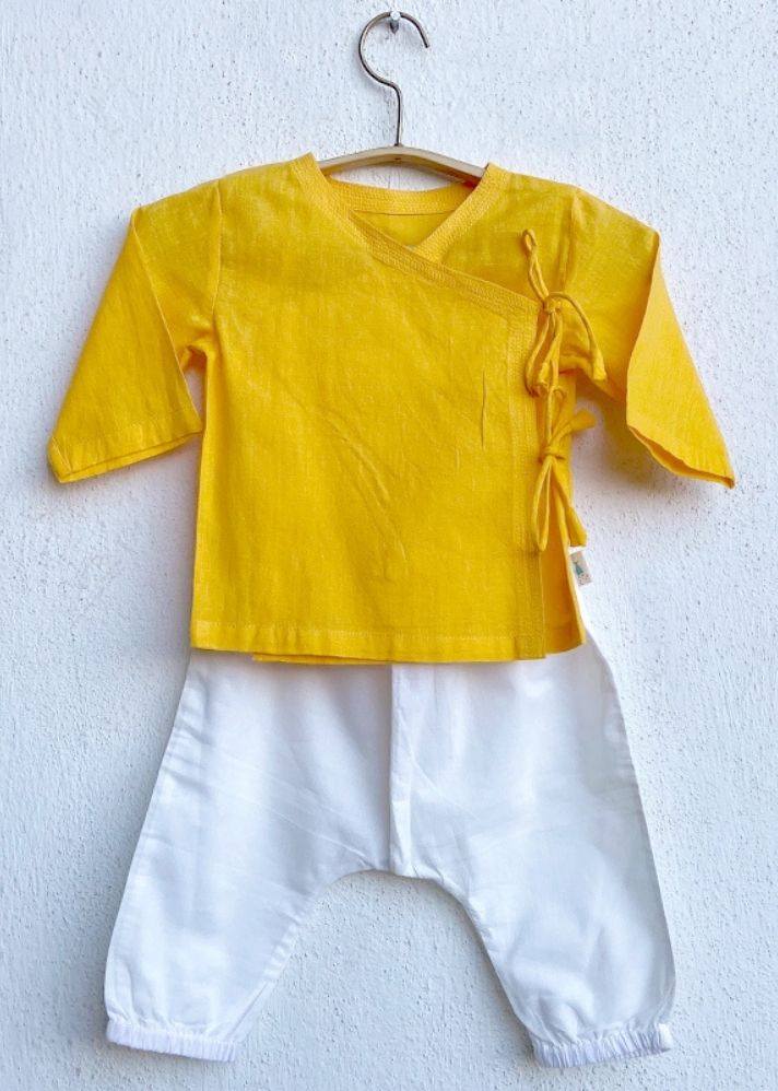 Unisex Organic Yellow Angrakha & White Pants