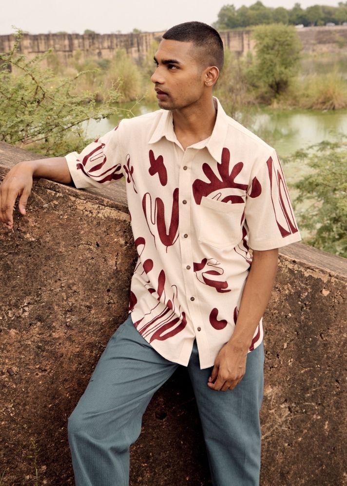 A Model Wearing Multicolor Pure Cotton Albatross Shirt, curated by Only Ethikal