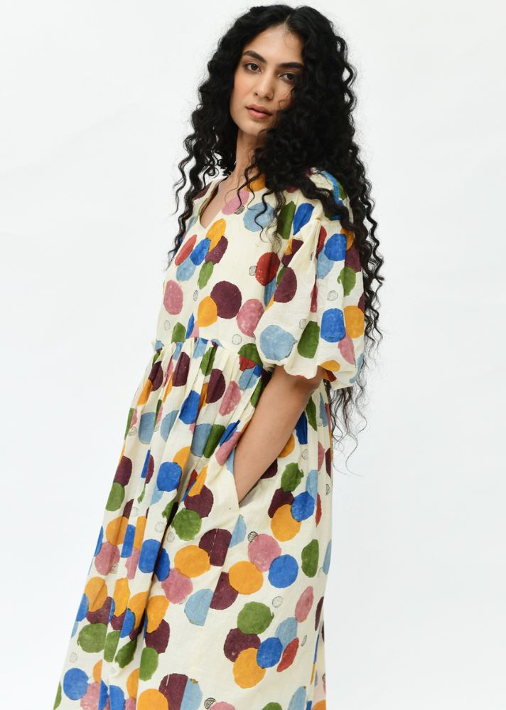 A Model Wearing Multicolor  Organic Cotton  Void  Bell Dress , curated by Only Ethikal