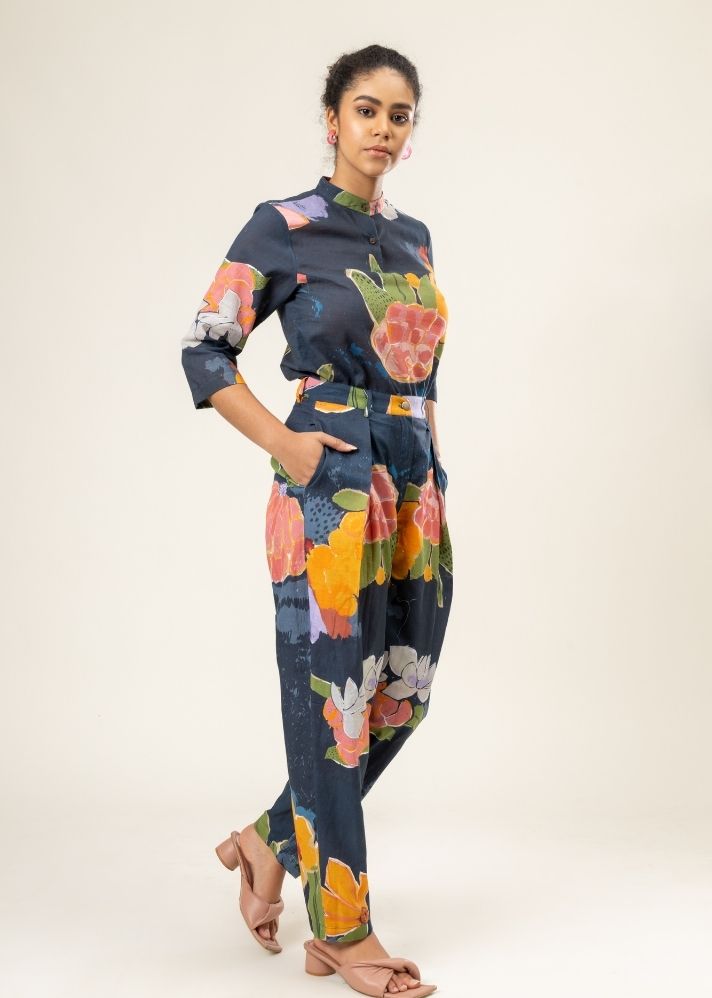 A Model Wearing Multicolor Upcycled Cotton Fannie Printed Set, curated by Only Ethikal