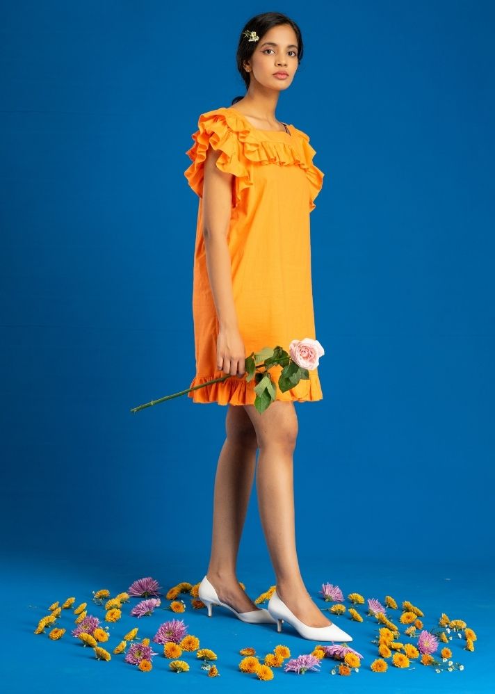 Orange Grace Mini Frill Dress - onlyethikal