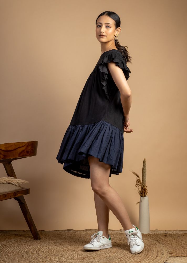 A Model Wearing Black Upcycled Cotton Laurie Dress, curated by Only Ethikal