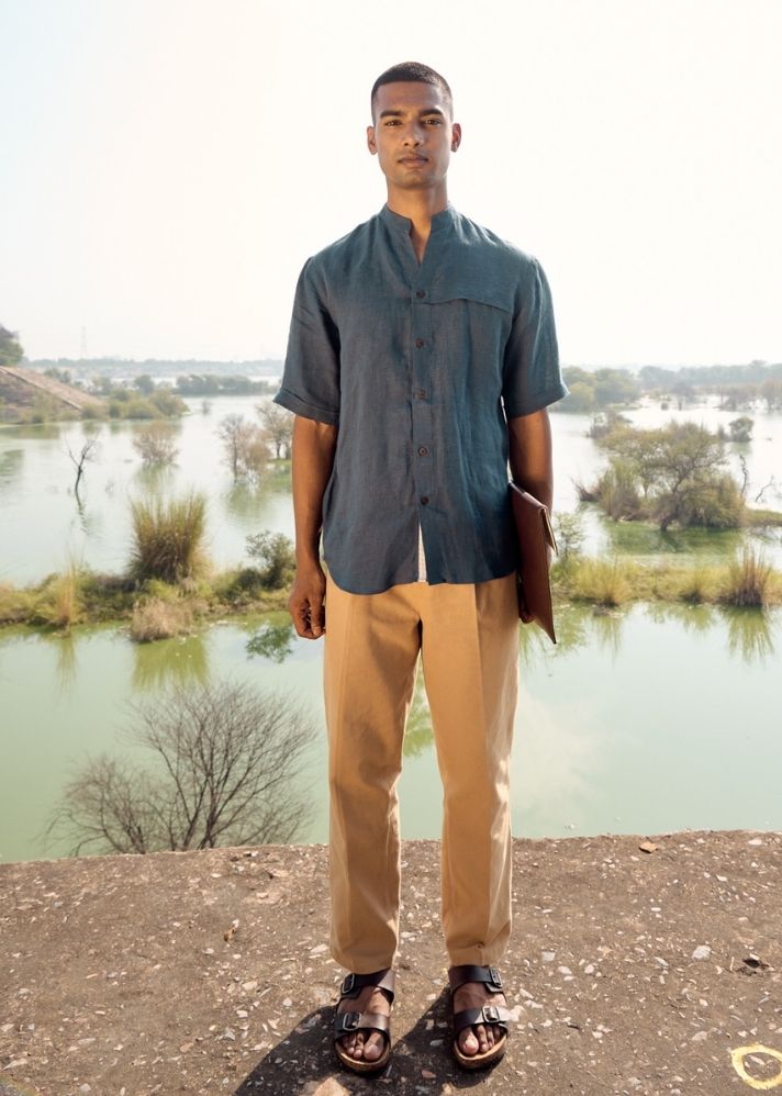 A Model Wearing Pink Pure Cotton Spoonbill Shirt, curated by Only Ethikal