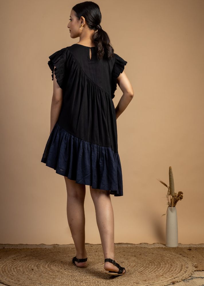A Model Wearing Black Upcycled Cotton Laurie Dress, curated by Only Ethikal
