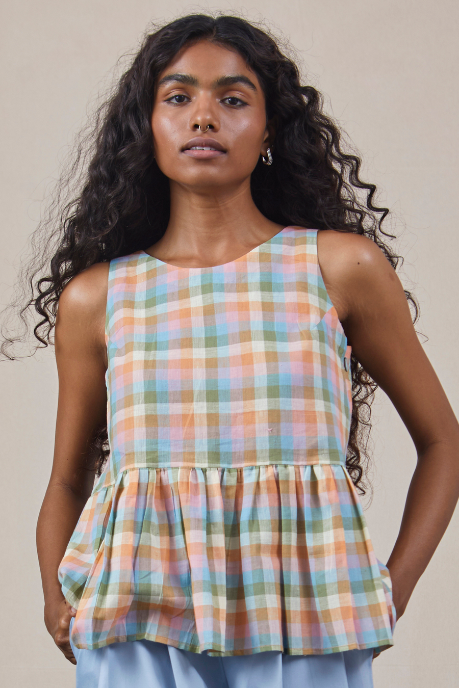 A Model Wearing Multicolor Handwoven Cotton Moy - Top, curated by Only Ethikal