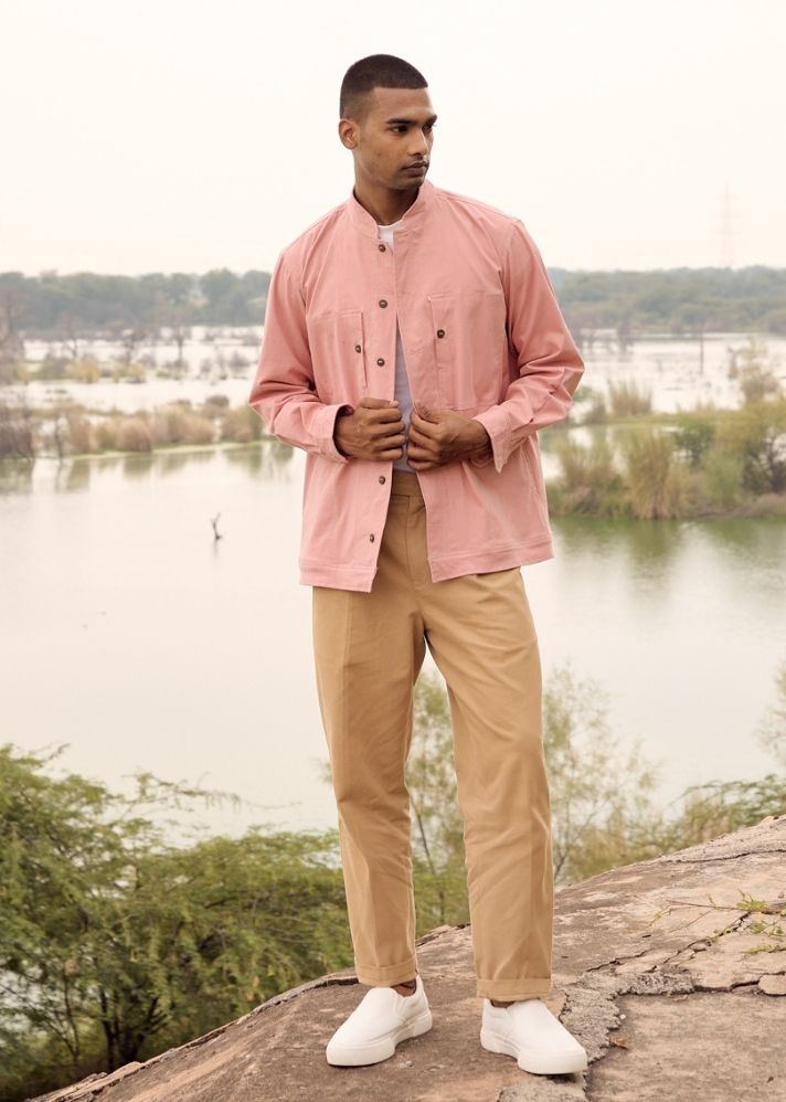 A Model Wearing Pink Pure Cotton Spoonbill Shirt, curated by Only Ethikal