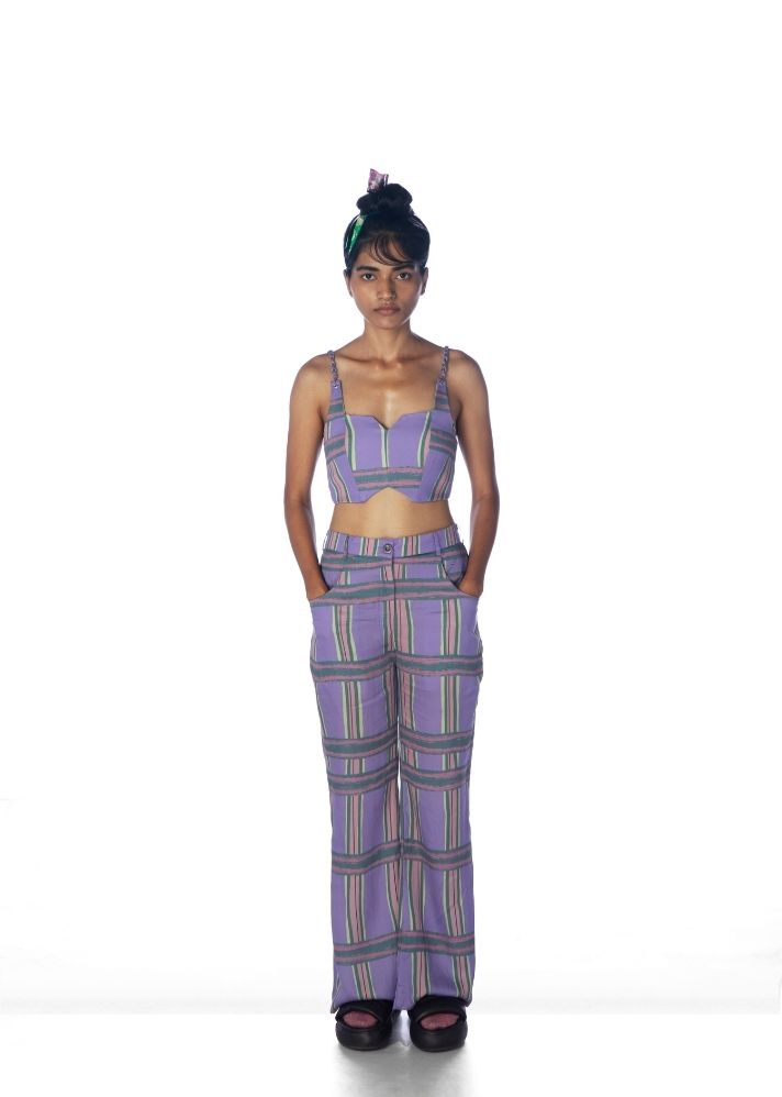 A Model Wearing Purple Lyocell Chaarpai Trouser, curated by Only Ethikal